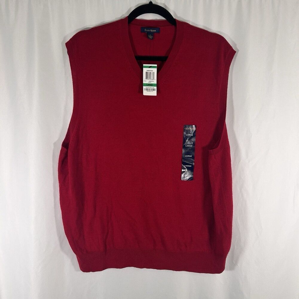 New Club Room 100% Wool Vest Men's Large Red Knit Vneck Essentials Pullover